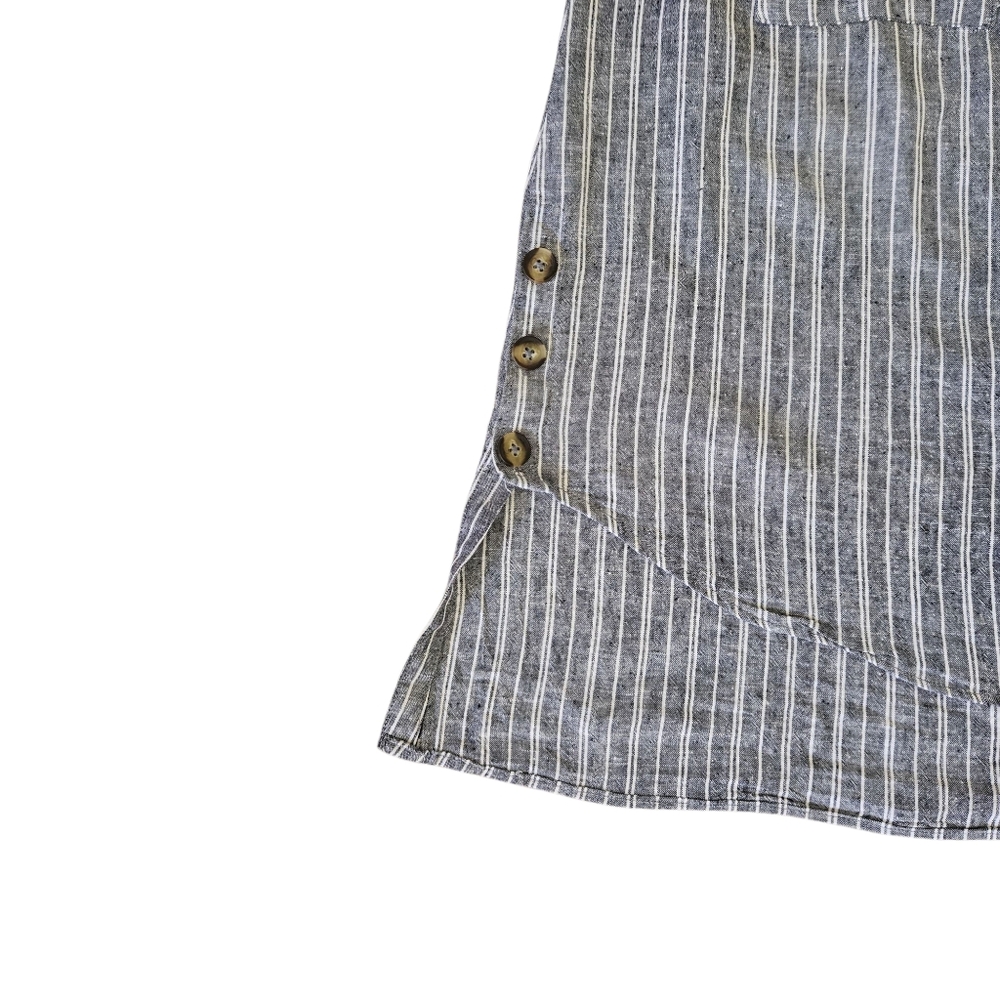 Sharagano Sleeveless Linen Blend Striped Top Size M Button Up High Low - Picture 9 of 13